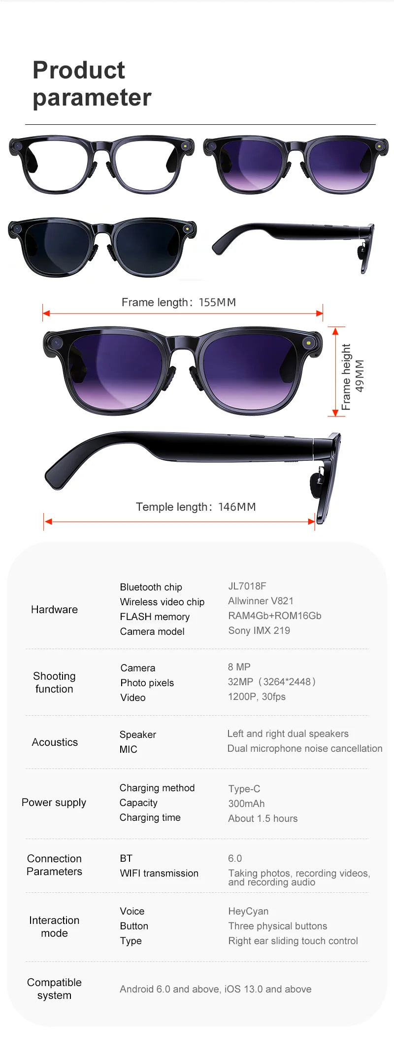 A2 Smart Glasses Multi-function Photo Video Recording Real-time Translation Meeting Minutes All Things Recognition AI