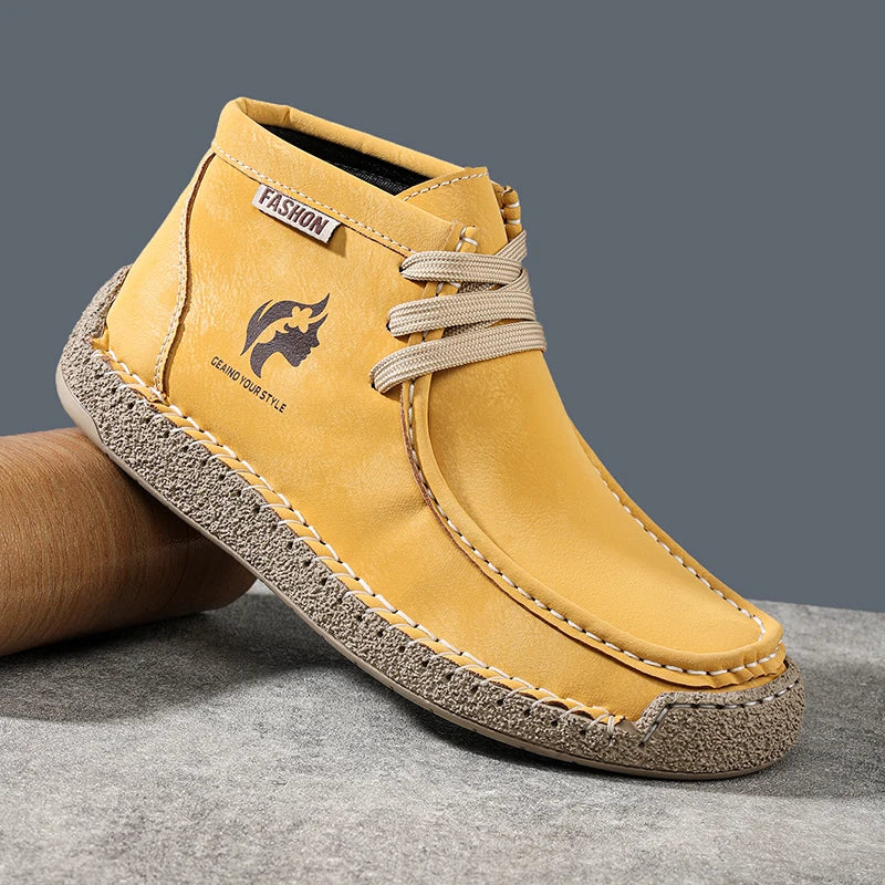 Factory Supply Accept OEM Service Handmade Stitched Microfiber Leather Comfortable Slip-On Middle Top Men Casual Sneaker Boots