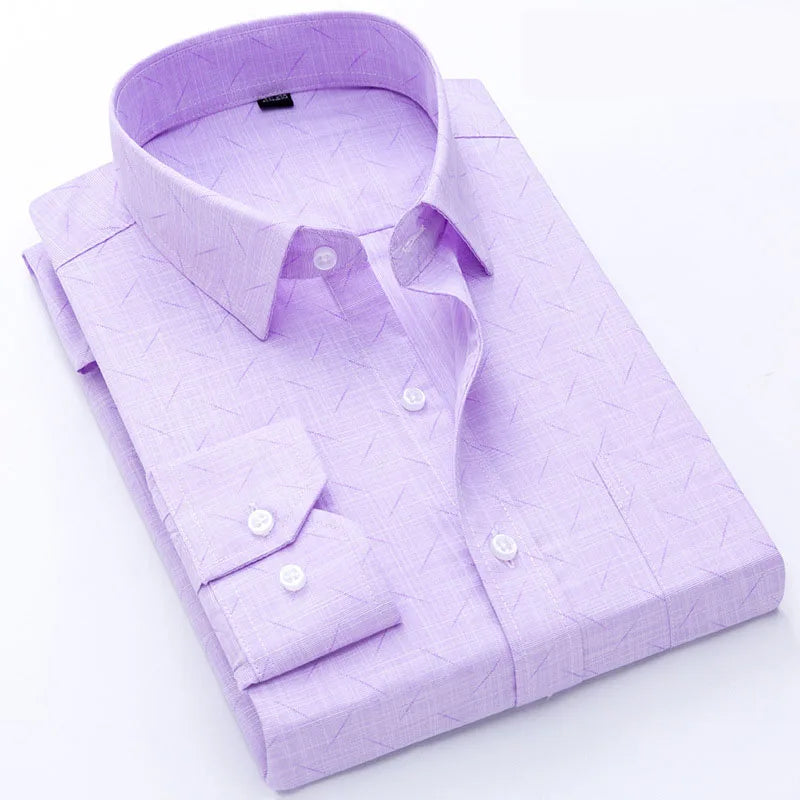 6997-SKAZI-hemp Men's Silk Long Sleeve Non-ironing Shirt Men's Autumn Casual Large Size Long Sleeve