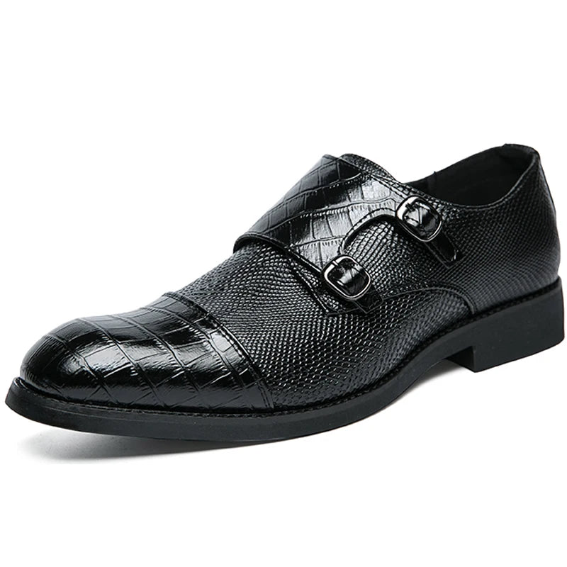 Point Toe Plus Size 14 Fashion Business Formal PU Leather Monk Strap Men Dress Shoes