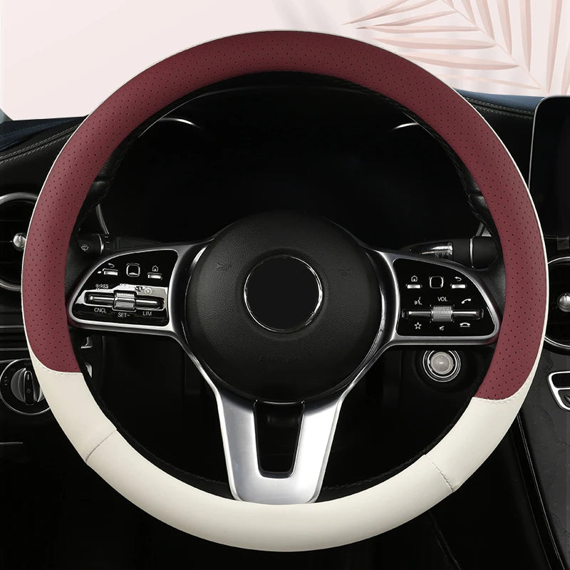 Car Anti-Slip Leather Steering Wheel Cover Universal Car Steering Wheel Protective Cover Fashion Style 38cm Shape O D