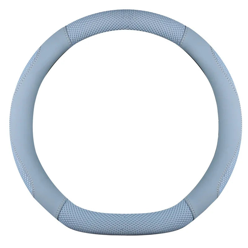 Universal Car Steering Wheel Cover Metal Strip Anti Slip Pattern Faux Leather Covers for 38cm Diameter Auto Steering Wheel
