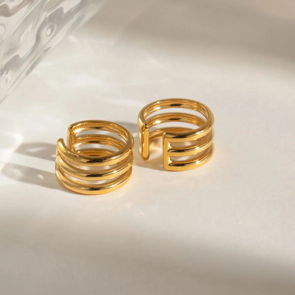 Minimalist CC Shape Waterproof No Piercing  PVD 18k Real Gold Plated Stainless Steel Ear Cuff Clip
