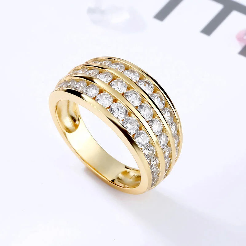Q230 Women's Cocktail Ring Gold Plated Cubic Zirconia Channel Setting Round Stone Party Fashion Jewelry