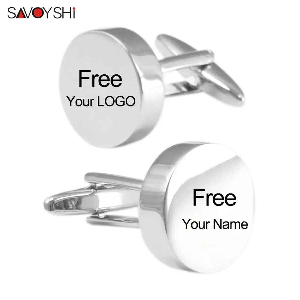 SAVOYSHI Free Engraving Name Cufflinks Tie Clip Set For Mens Special Gift High Quality Silver Color Cuff links Tie Bone Pin Bars