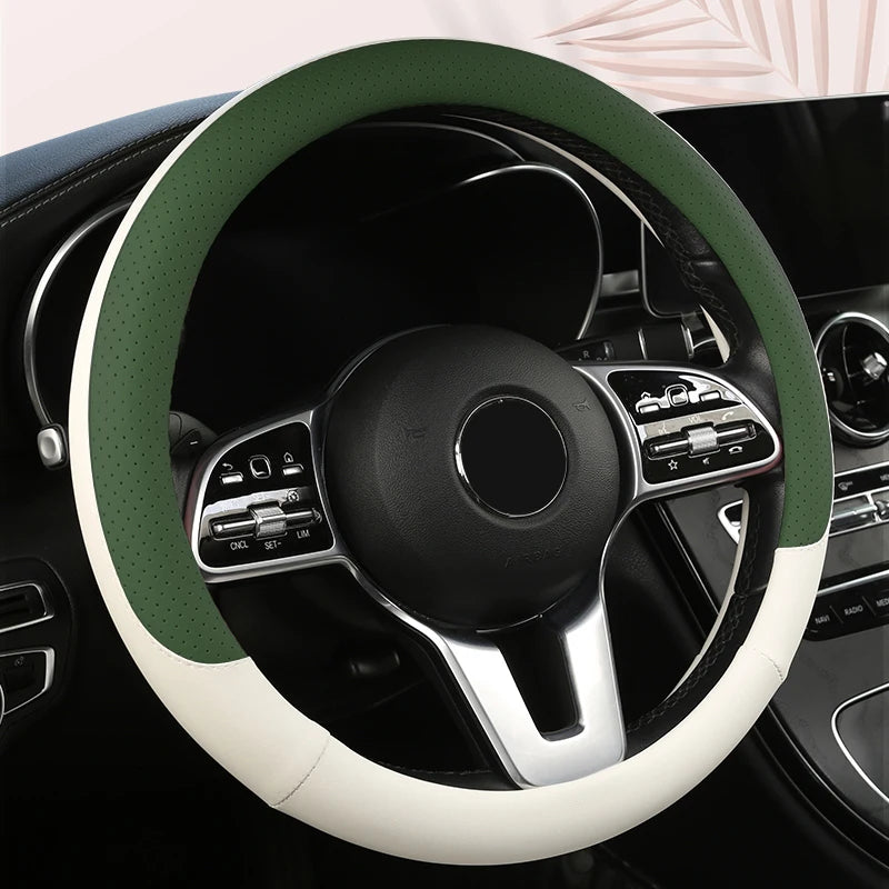 Car Anti-Slip Leather Steering Wheel Cover Universal Car Steering Wheel Protective Cover Fashion Style 38cm Shape O D