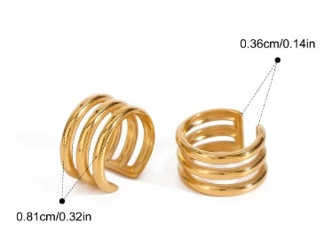 Minimalist CC Shape Waterproof No Piercing  PVD 18k Real Gold Plated Stainless Steel Ear Cuff Clip