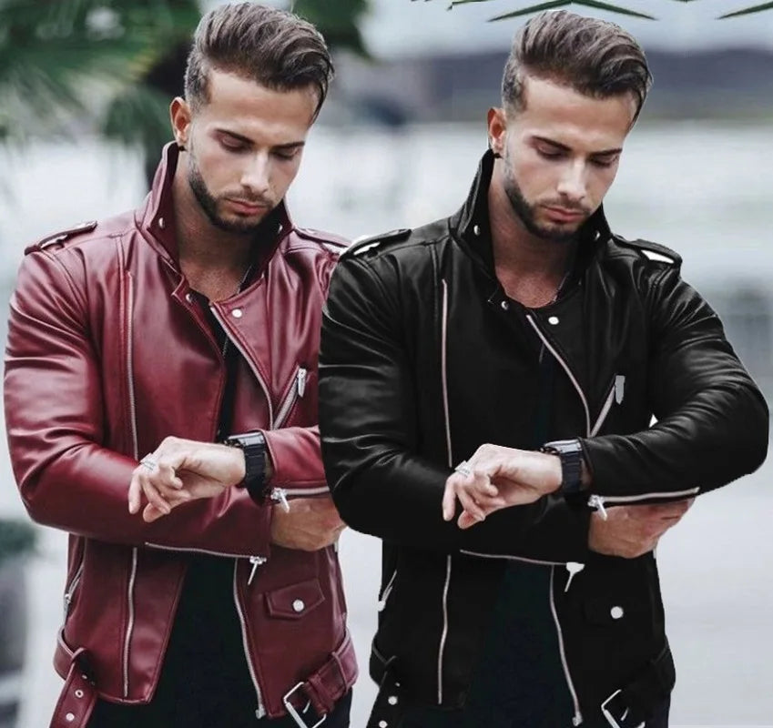 Fashion Leather Jackets Men PU Leather Coat Men Autumn Winter Motorcycle Jacket Men Casual Slim Fit Turn Down Collar Male Jacket