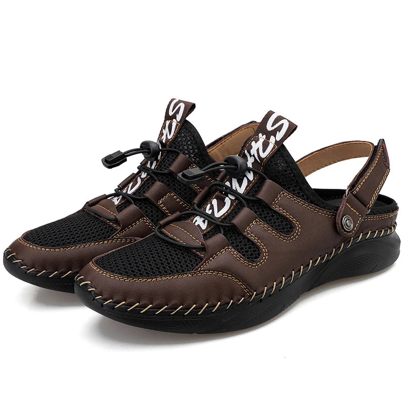 Summer Water Sports Light Weight Genuine Leather Sandals Beach Casual Buckle Men Shoes