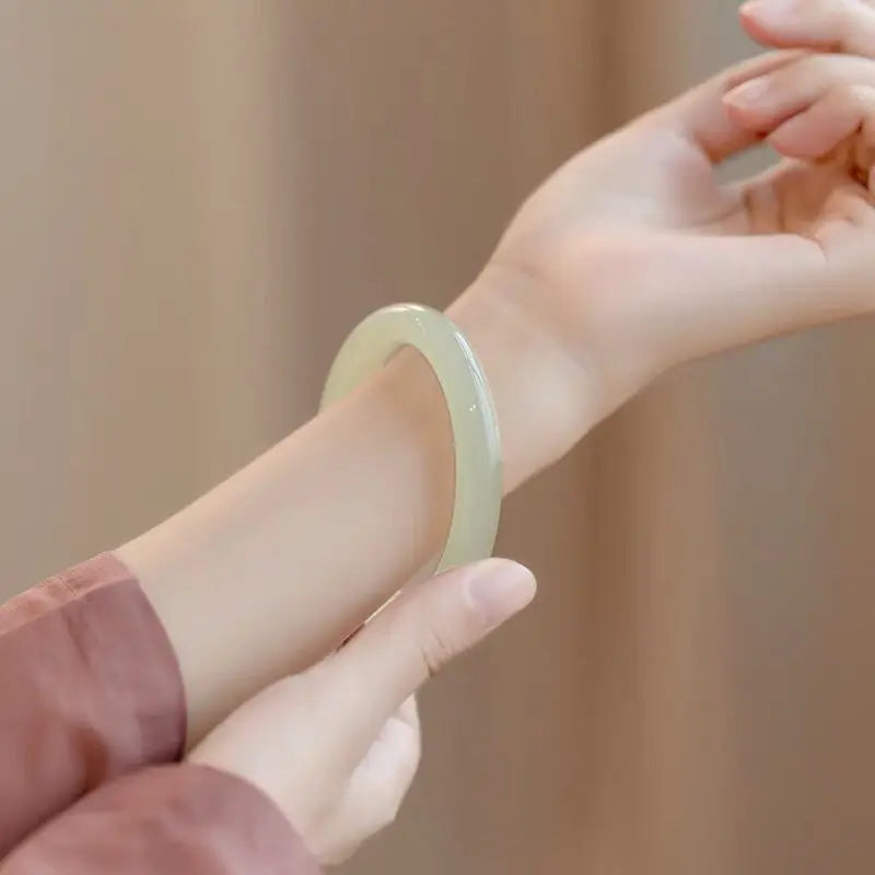 Wholesale Jewelry Natural Stone Light Green Afghan Real Jade Bangles Bracelet Transparent White Valentine's Day Gift Bangles