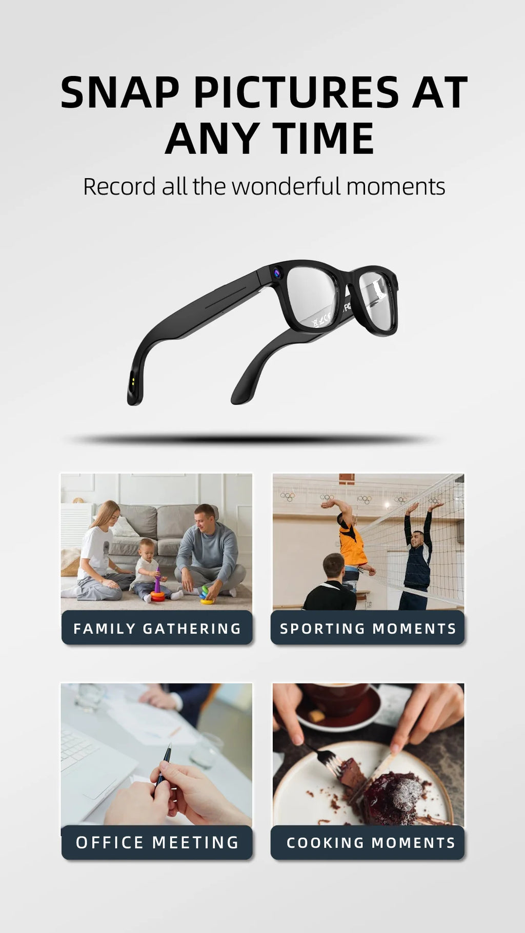 AI Smart Glasses 800W HD Camera 32GB WIFI Transfer ChatGPT Gesture Control AI Translation Photography Smart Glass G300
