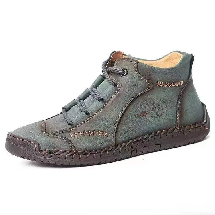 Men's Retro Lace-up Short High Top Boots Autumn Leather Flat Bottom Casual Shoes Plus Size Board Shoes