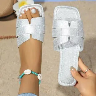 QLFashion Flat Slippers Womens 2024 Summer New Casual Square Head Heel Plus Size Shoes231 231