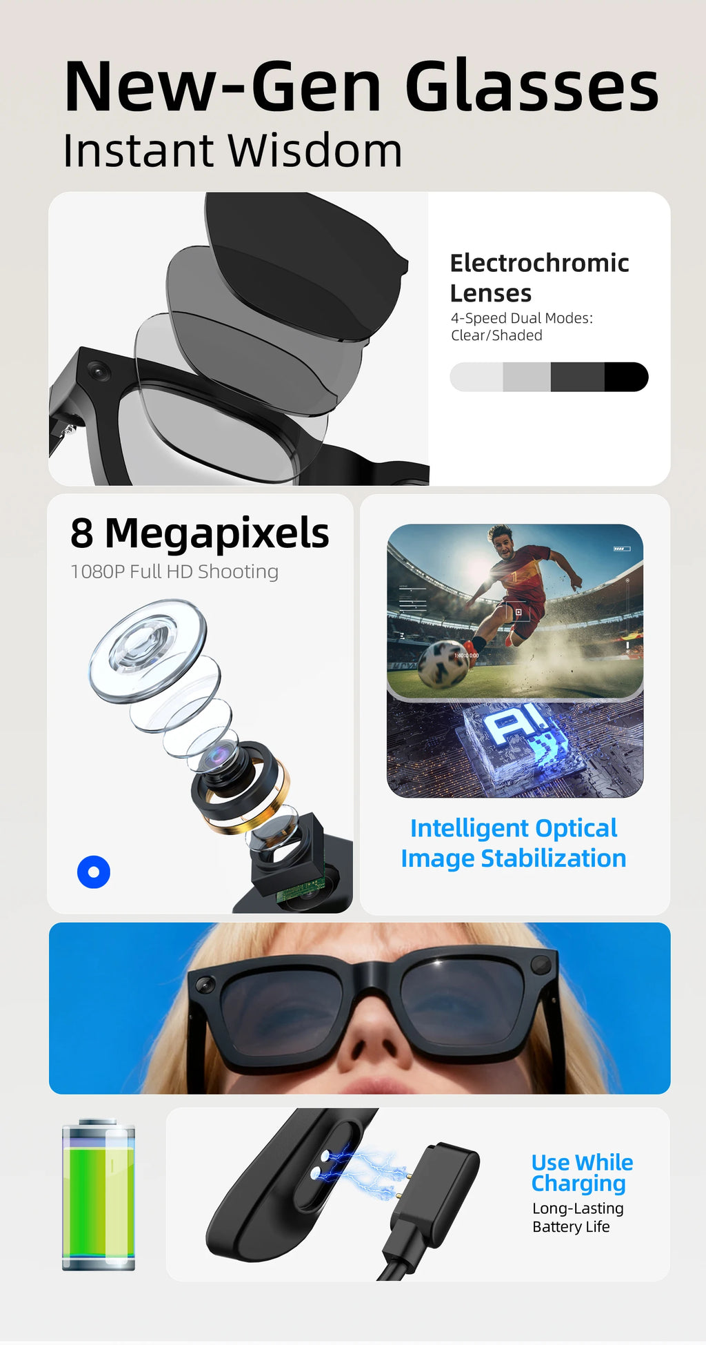 G300C New Technology High Quality Electrochromic Lens 1080p HD Shooting Smart Glasses AI Assistant IP68 Waterproof Voice Control