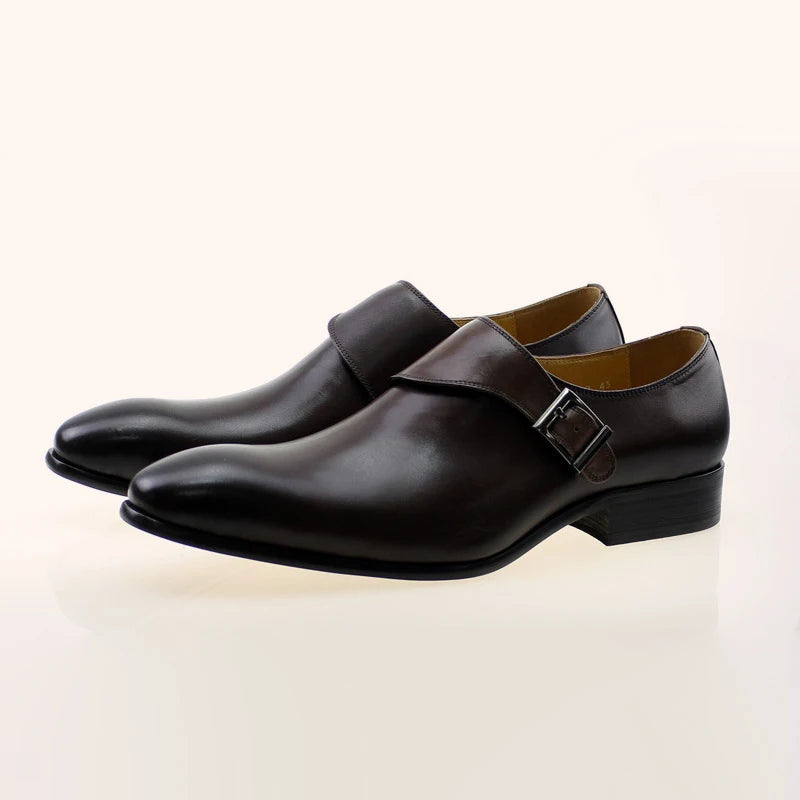 Men's Formal Monk Strap Genuine Leather Pointed Toe Flat Comfort Shoes-Office & Career All Seasons