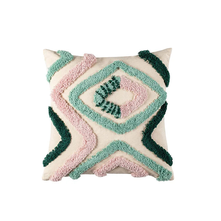 Lake Green Handmade Geometric Embroidery Cushion Case Tassels Home Decor Pillow Case 45x45cm PillowCase Pillow Sham