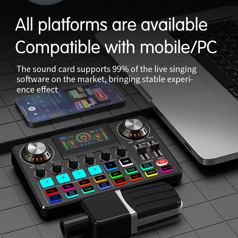Professional Audio Sound Card Mixer and Microphone Set Live Streaming Kit Studio Audio Interface Broadcasting