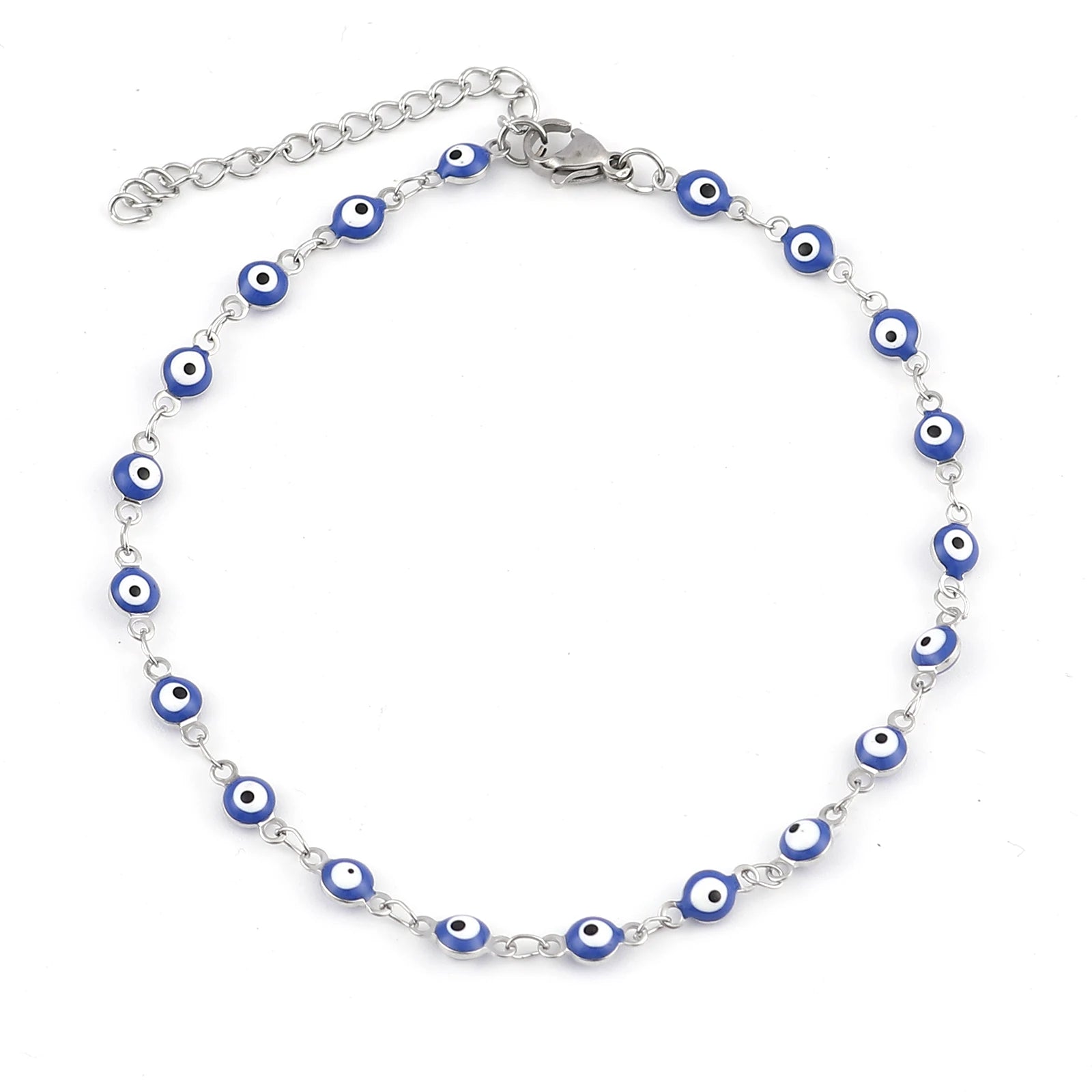 Stainless Steel Anklet Enamel Round Evil Eye Anklets Bracelets For Women Man Summer Jewelry Gifts 23cm(9") long, 1 Piece
