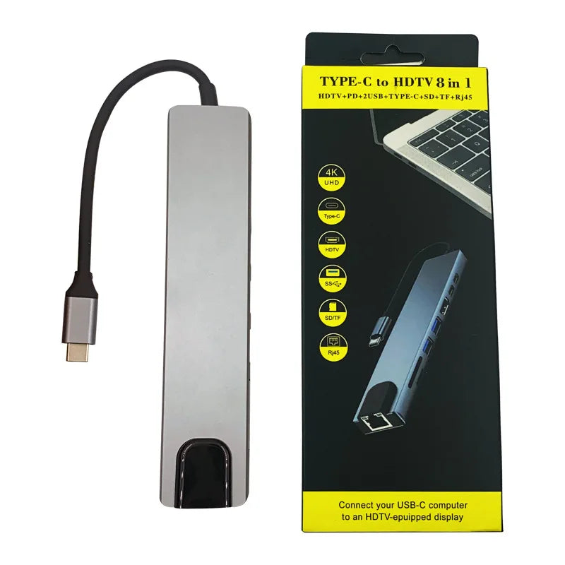 Hot Pont Usbc Hub to hd Adapter Kit Pd Fast Charge 8 En 1 Usb Type c Hub Switch Dock for Tablet Dock Station - Free Item