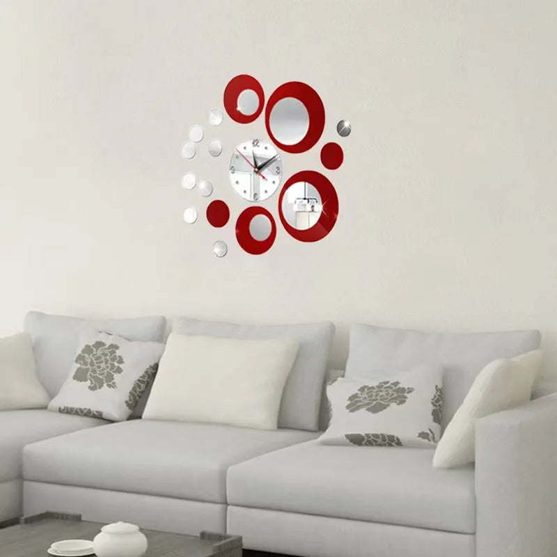 Acrylic Clock Set 3D Round Color Matching Diy Combination Mirror Wall Clock Home Stickers Mute Modern Living Room Decoration
