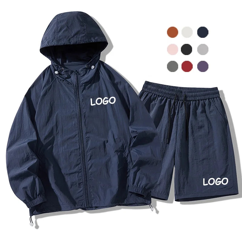 Unisex Jogger Suit Custom Logo 2 Piece Nylon Long Sleeve Jacket Shorts Set Women Sweatsuit Workout Clothing Mens Track Suits