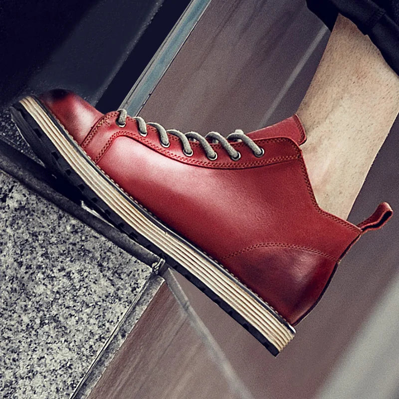 Men's Genuine Leather Work Boots High Top Casual Boots