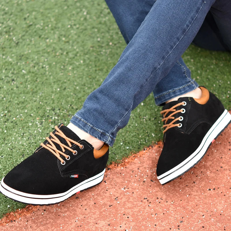 World-win 2023 Men's Casual Sports Board Shoes Small Size Leather Shoes Elevator Shoes for Men Height Increasing