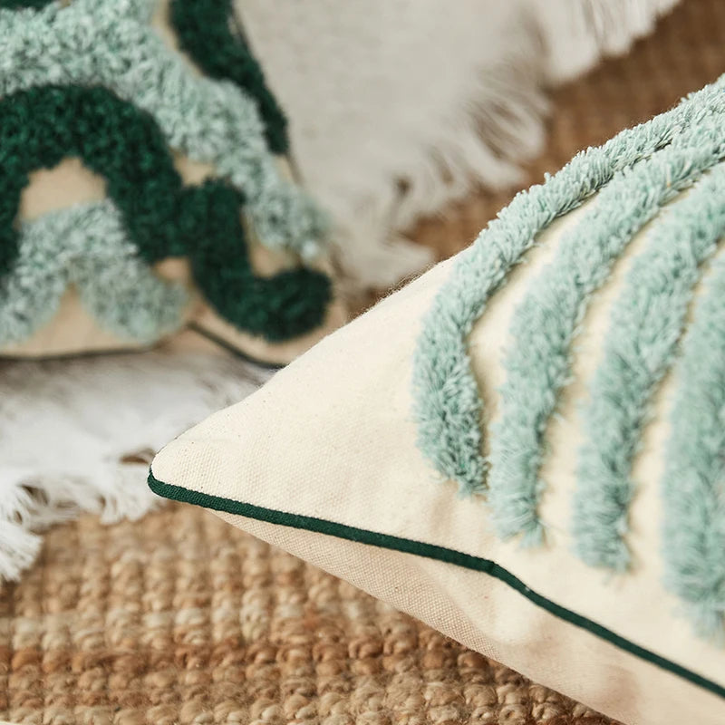 Lake Green Handmade Geometric Embroidery Cushion Case Tassels Home Decor Pillow Case 45x45cm PillowCase Pillow Sham