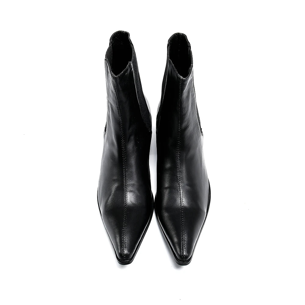 NA367 High Heels Men Boots Pointed Toe Black Genuine Leather Boots Men Handsome Ankle Boots for Men Wedding Party Cowboy Zapatos