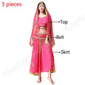 Sari For Women Indian Clothes Sari Bollywood Dress Belly Dance Costume Suit Women Chiffon 5pcs (Headpieces Veil Top Belt Skirt)