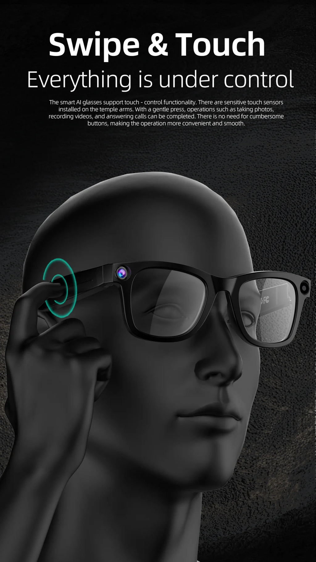 AI Smart Glasses 800W HD Camera 32GB WIFI Transfer ChatGPT Gesture Control AI Translation Photography Smart Glass G300