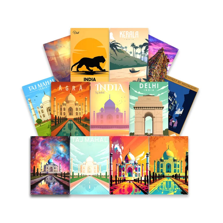 2025 Custom Retro Home Decorative Metal Sign Wholesale Tin Poster UV Printed India Scenic Spot Wall Decor From Home