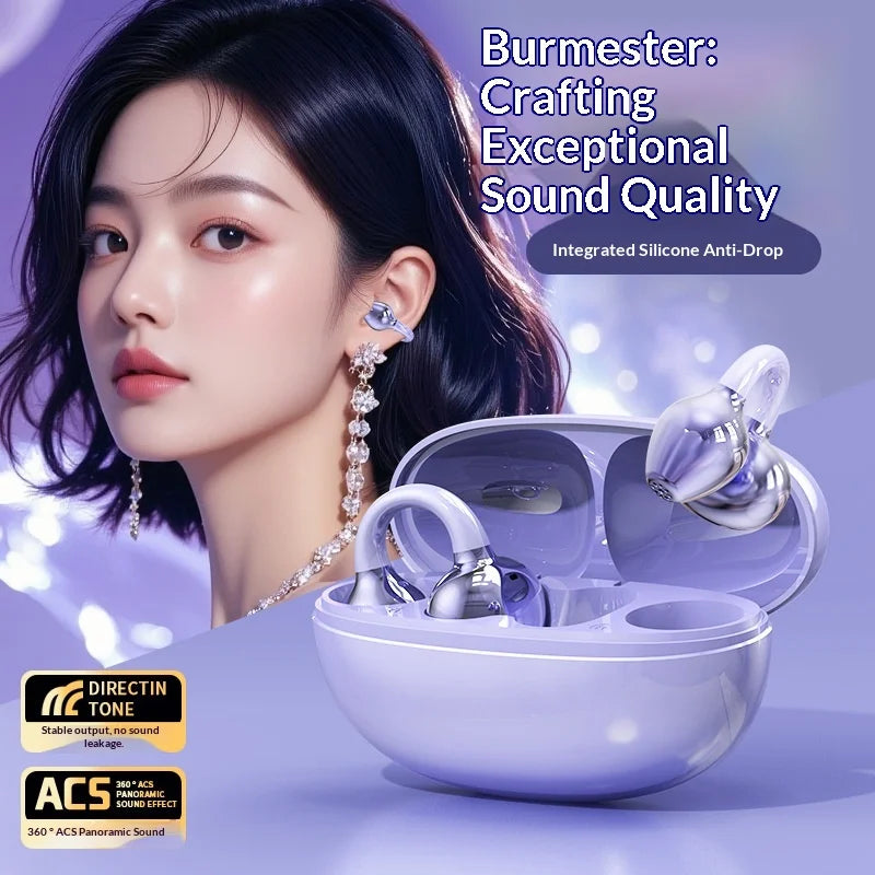 CClip-on Earbuds Wireless Bluetooth Open Ear Headphones with Detachable Crystal Bowknot Earrings, For Sports, Fitness & Workouts - Free Items Weekend.