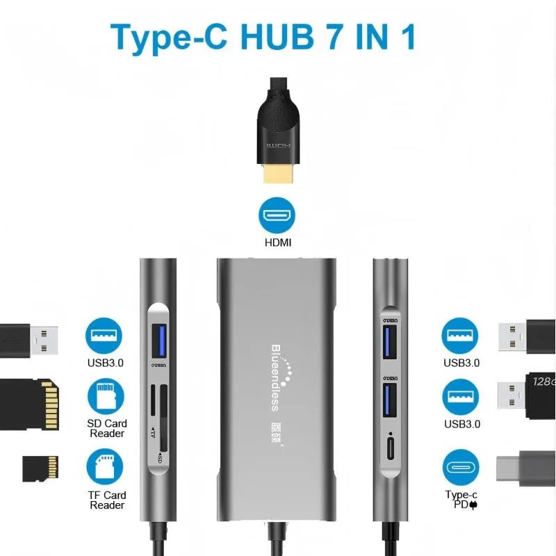 7 In 1 USB C Type C Multifunction Docking Station Hub with HDTV PD USB C Adapter Dock Station for Macbook Pro