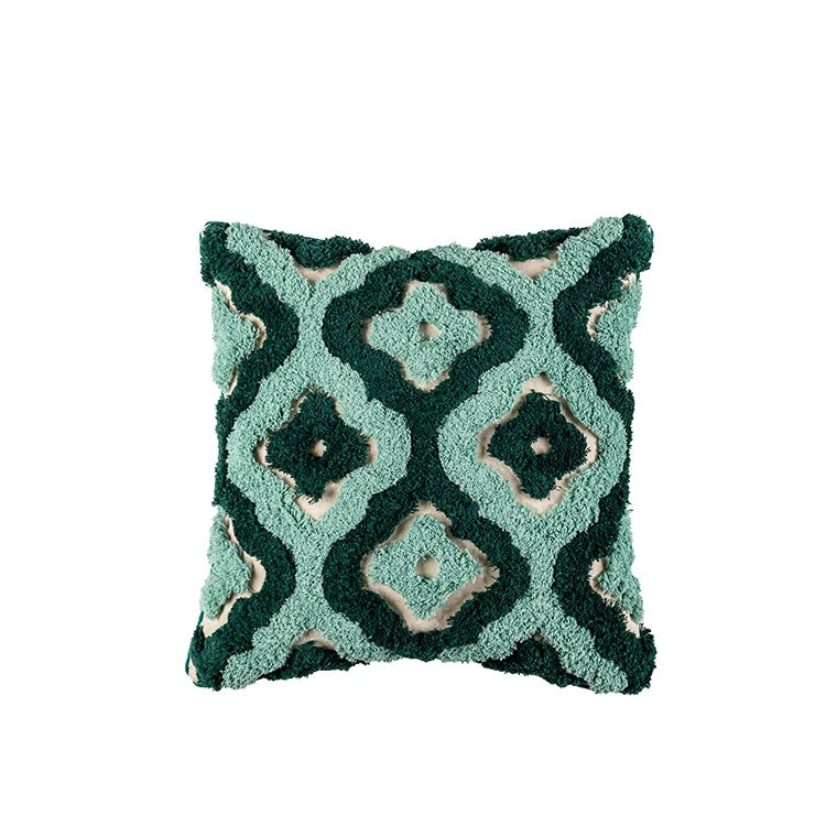 Lake Green Handmade Geometric Embroidery Cushion Case Tassels Home Decor Pillow Case 45x45cm PillowCase Pillow Sham