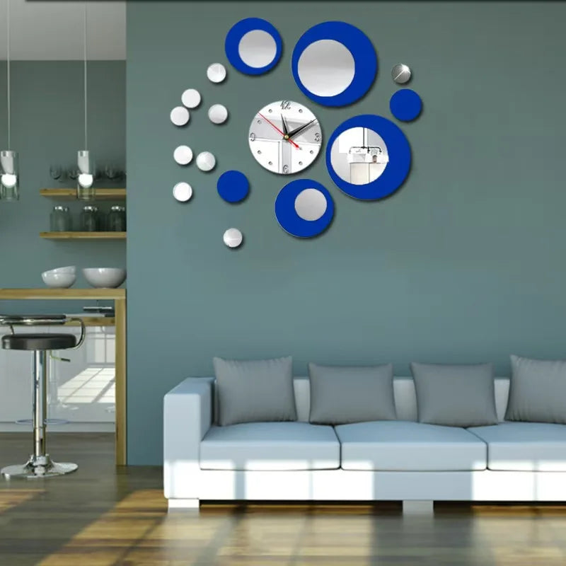 Acrylic Clock Set 3D Round Color Matching Diy Combination Mirror Wall Clock Home Stickers Mute Modern Living Room Decoration