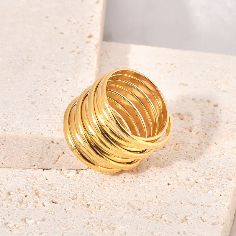 INS Minimalist Multi-Layer Spring Ring Women Trendy European American Fashion Commuter Ring Exaggerated Cross-Border Design Ring - Free Item