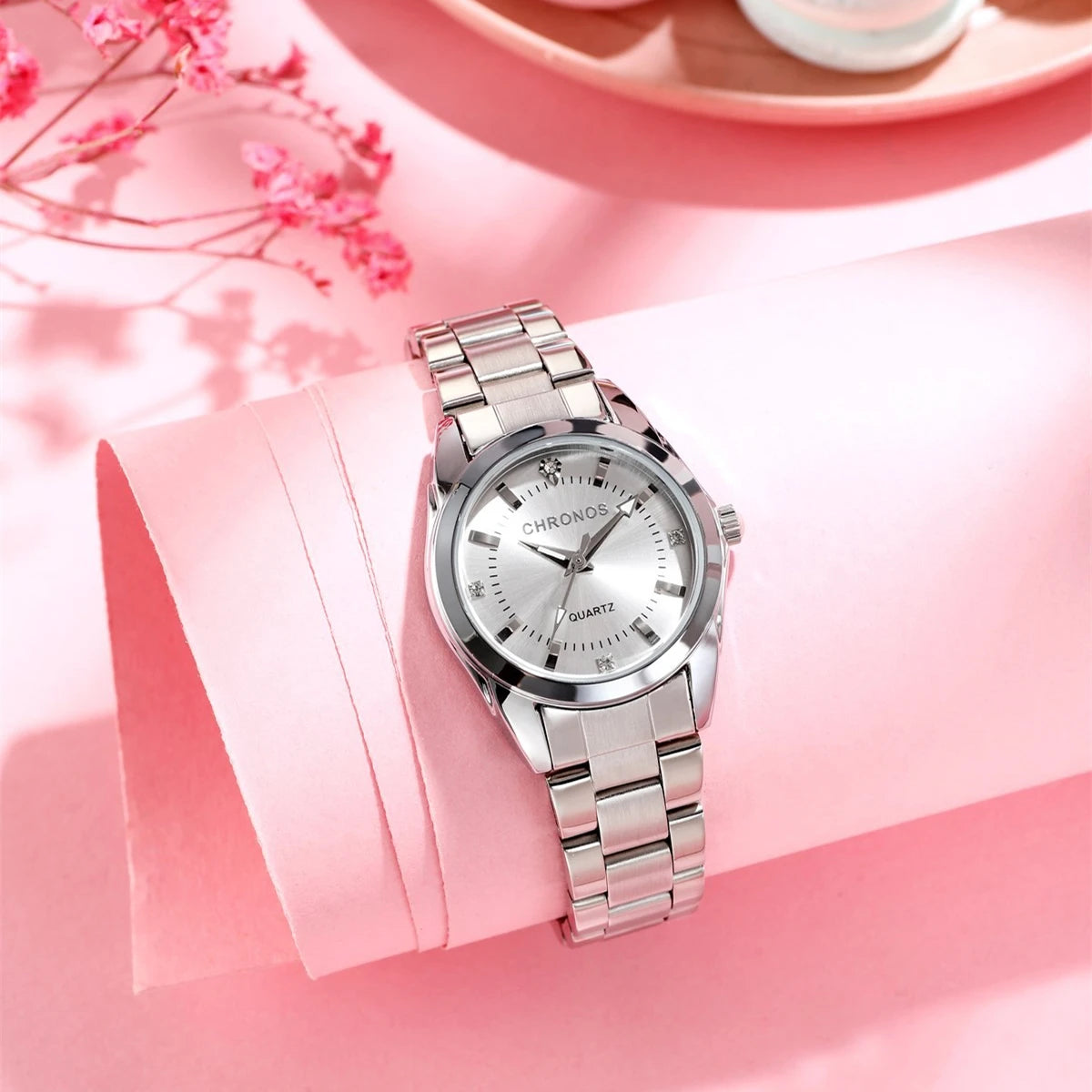 CHRONOS Stainless Steel Fashion Women's Wristwatch Luxury Waterproof Ladies Watch Business Rhinestone Watches For Female Gift