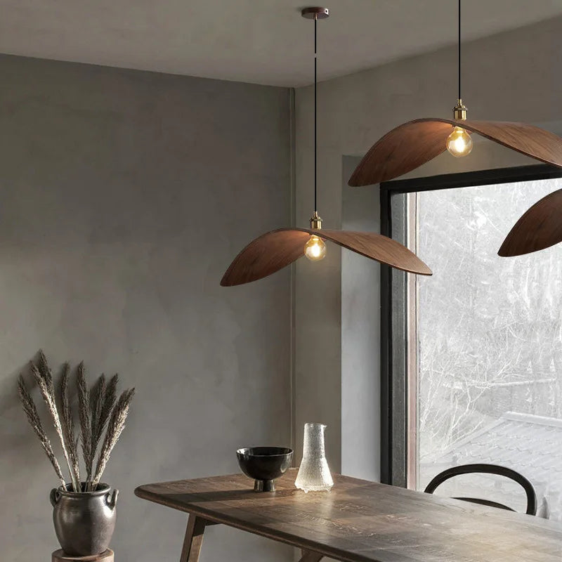 Wabi-sabi Style Zen Restaurant Chandelier Japanese Style, Living Room bar Island, B&B Walnut-colored Solid Wood Chandelier.
