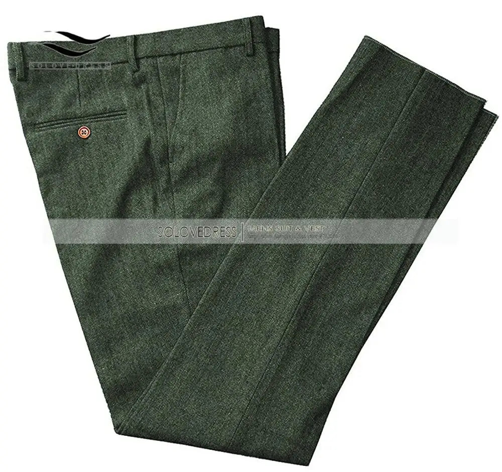 Classic mens pants Tweed Herringbone pants men dress pants Casual suit Trousers for wedding party Tailored Fit Brown Pants