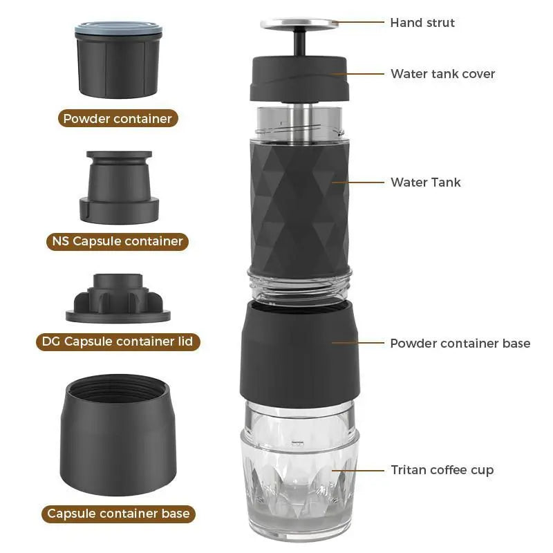 CAFELFFE Hand-powered Small 3-in-1 Compatible NES/DG Coffee Capsules Ground Coffee Semi-Automatic Portable Coffee Outdoor Car
