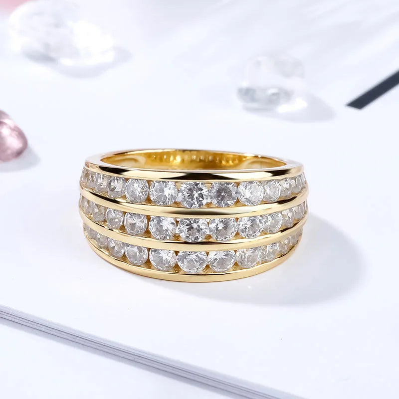 Q230 Women's Cocktail Ring Gold Plated Cubic Zirconia Channel Setting Round Stone Party Fashion Jewelry