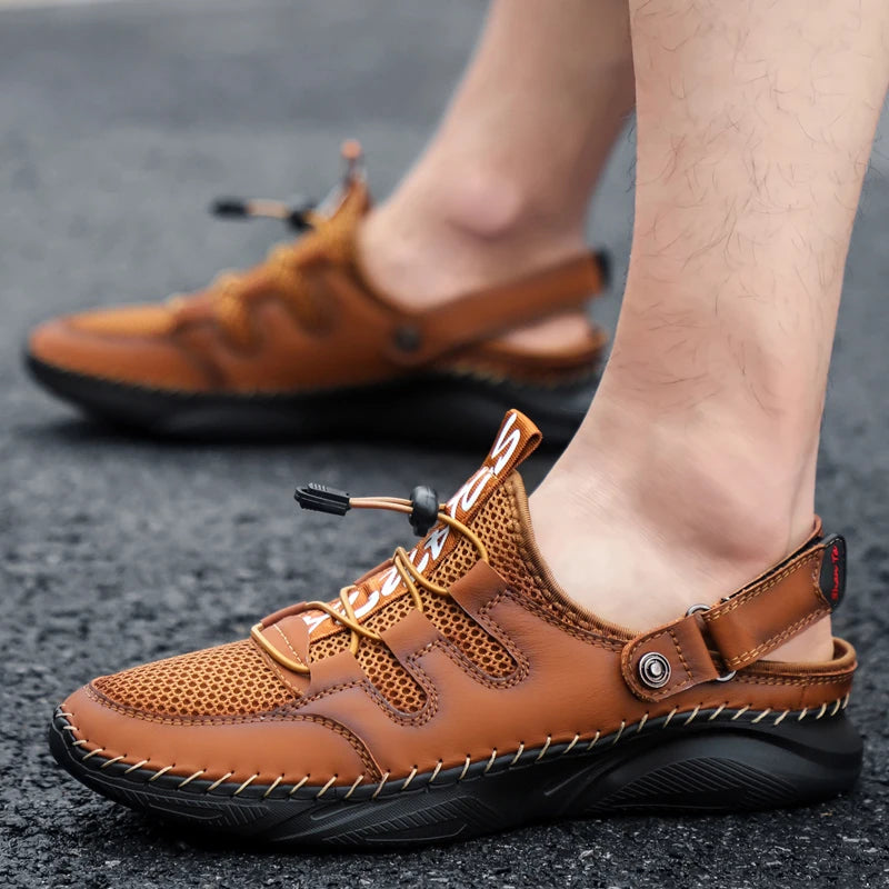 Summer Water Sports Light Weight Genuine Leather Sandals Beach Casual Buckle Men Shoes