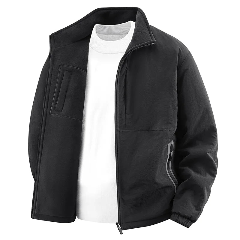 Double-sided Wear Jacket for Men with Fleece Lining, Warm Stand-up Collar, Outdoor Windproof and Waterproof Men's Top