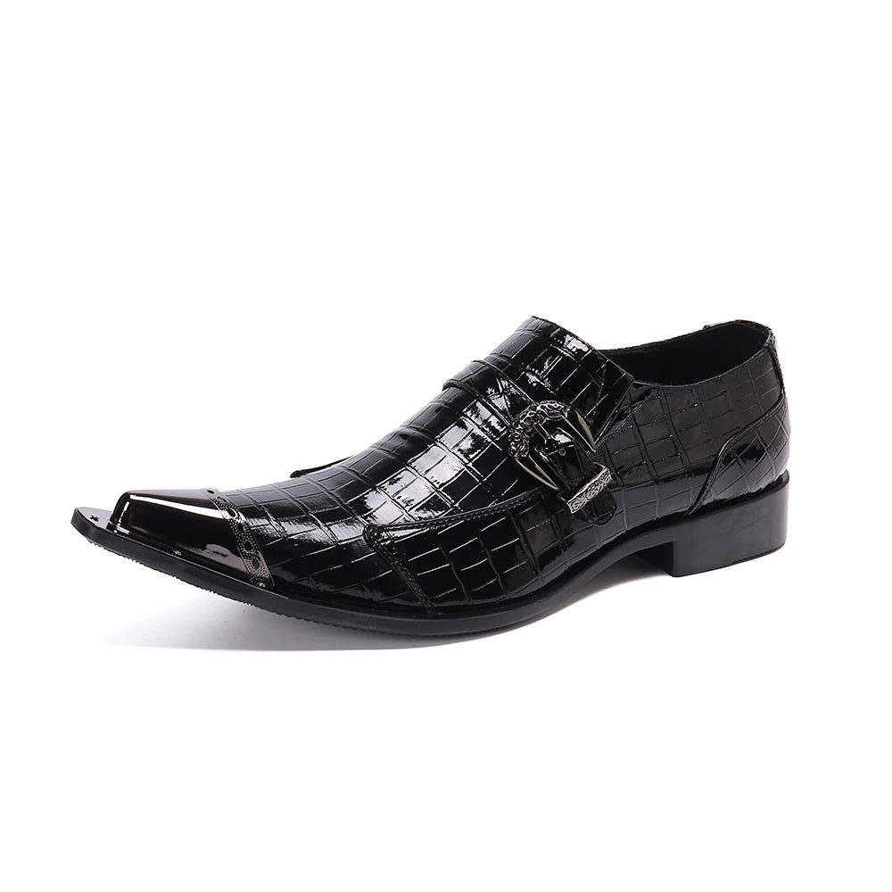 NA383 Luxury Man Shoes Pointed Toe Genuine Leather Crocodile Dress Shoes Men Black Vintage Party/Weding Shoes Male, 38-46