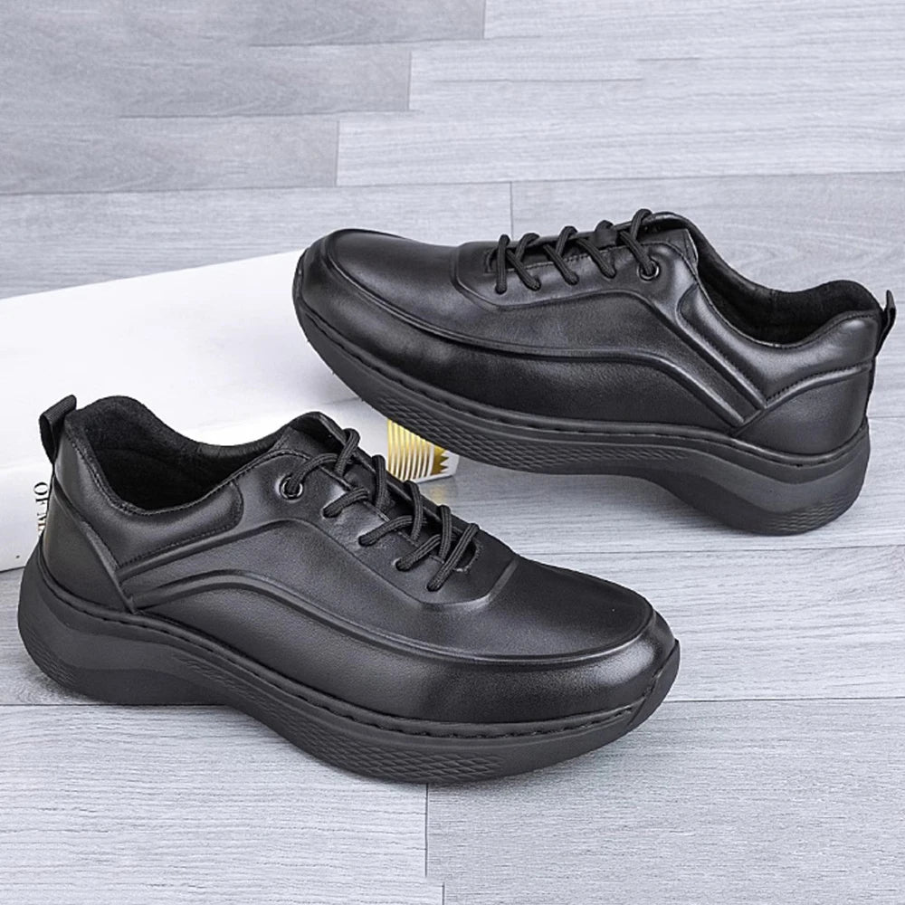 Y 37-45 New Men's First-Layer Cowhide Breathable Thick-Soled Soft Casual Fashion Sneakers