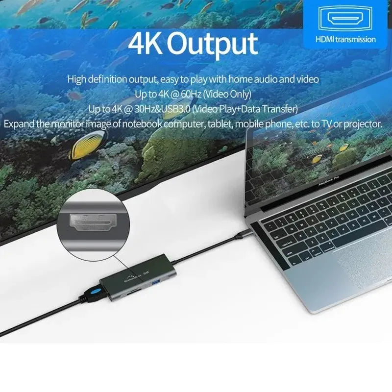 7 In 1 USB C Type C Multifunction Docking Station Hub with HDTV PD USB C Adapter Dock Station for Macbook Pro