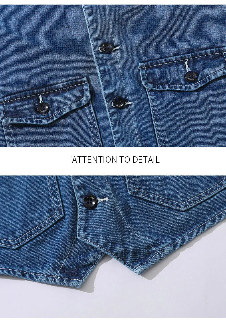 Denim Vest Men's Jacket Spring Autumn Jeans Jacket V-neck Design Korean Vest Loose Casual Fashion All-match Style Male Clothing