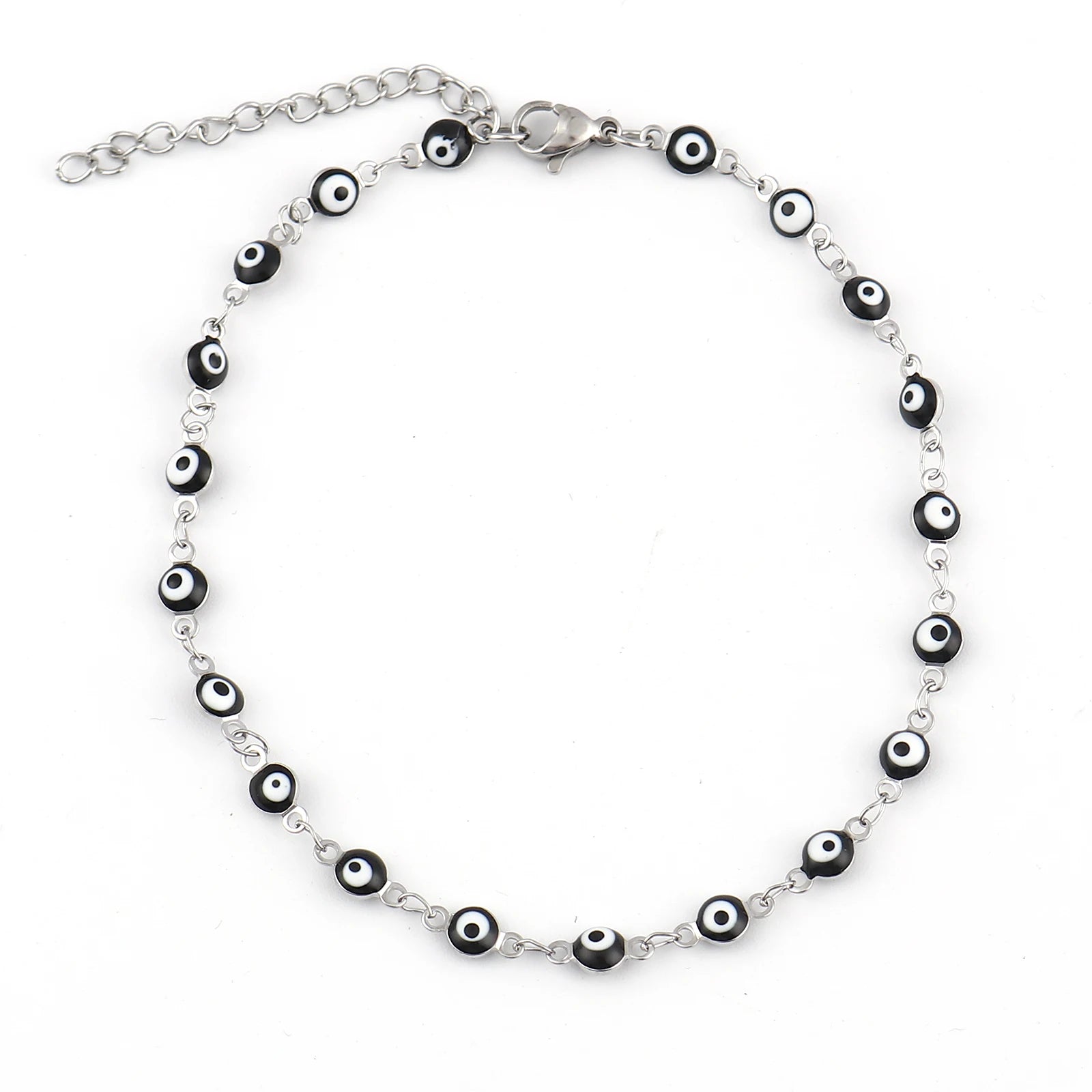 Stainless Steel Anklet Enamel Round Evil Eye Anklets Bracelets For Women Man Summer Jewelry Gifts 23cm(9") long, 1 Piece