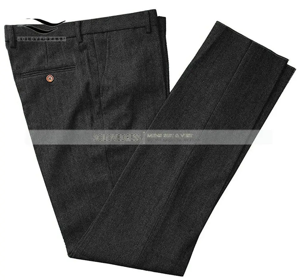 Classic mens pants Tweed Herringbone pants men dress pants Casual suit Trousers for wedding party Tailored Fit Brown Pants